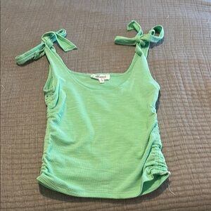 Vibrant Green Ruched Tie Front Sleeveless Tank Top